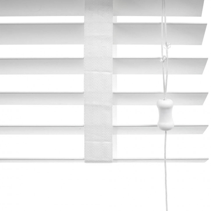 Veneciana de Imitación Madera de 50mm con Cinta Escalera en Blanco, Producto Terminado