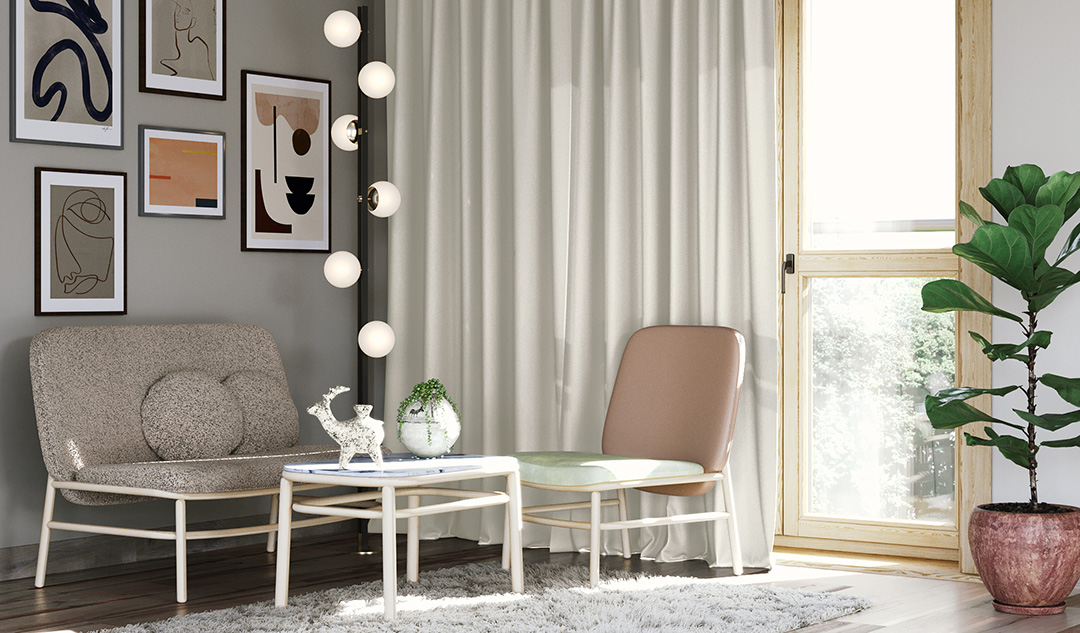 cortinas de tela blancas para un salón moderno