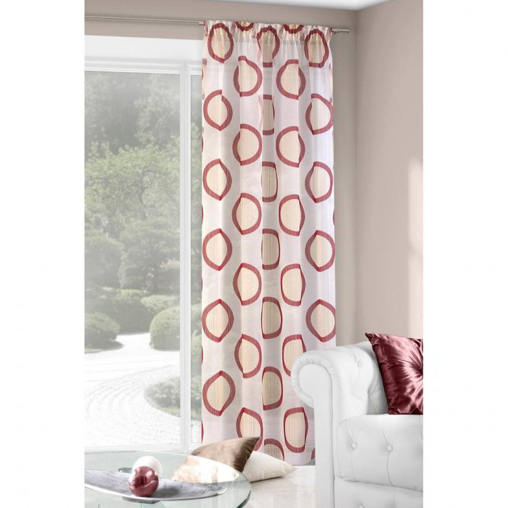 Cortina con Estampado Geométrico, con Cinta Fruncidora, Producto Terminado, Burdeos, 140x280 cm