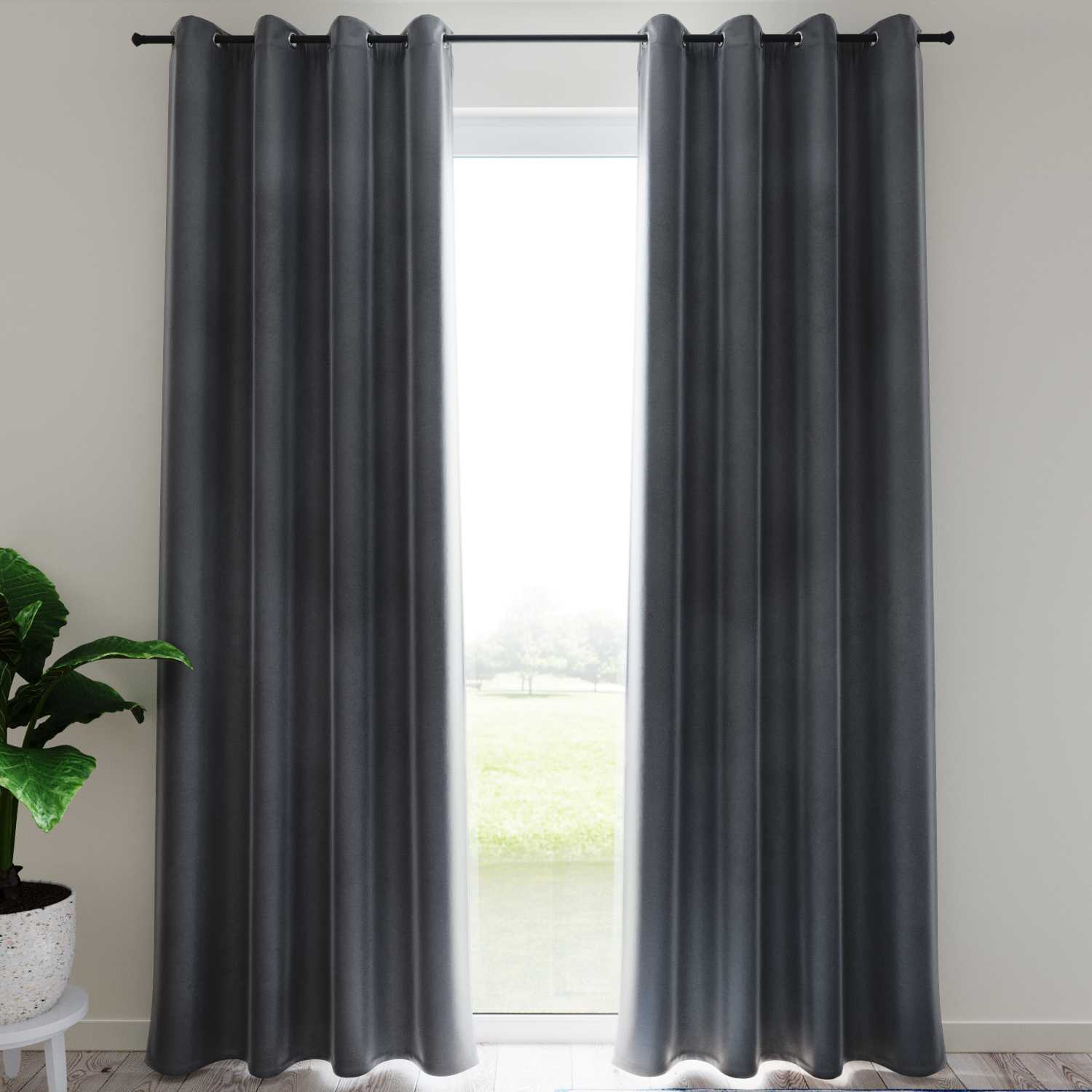 Cortina con Ojales, Tejido Opaco, Producto Terminado, Negro