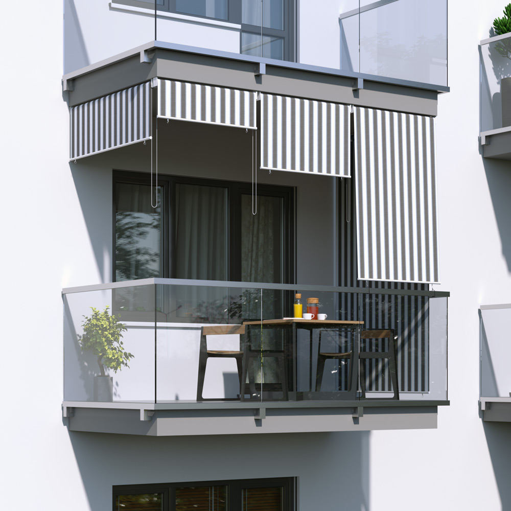 Toldo Vertical para Balcón, Producto Terminado, Blanco y gris